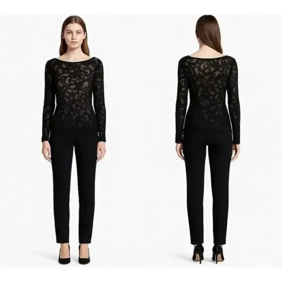 ANNE FONTAINE Castille Stretch Black Lace Top - Picture 2 of 11